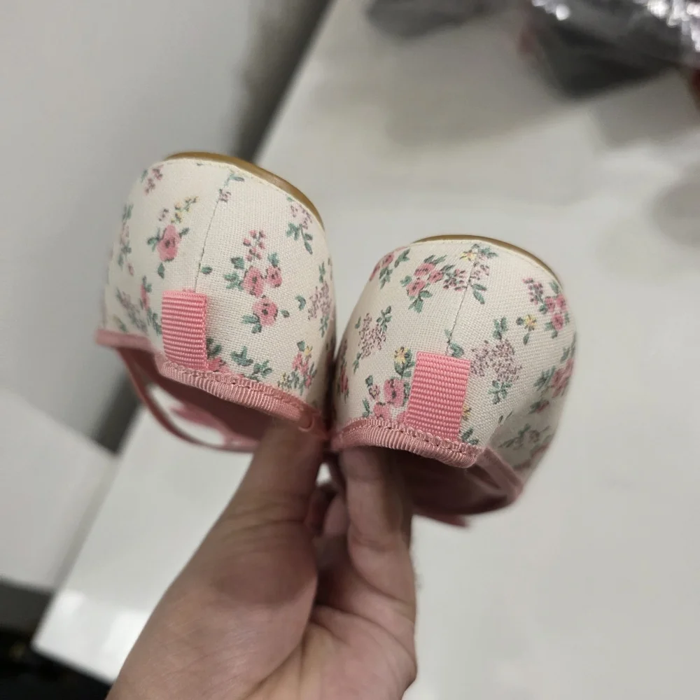 H&M Girls Pink Floral Flower Ballet Flats Shoes Size 13.5 NEW